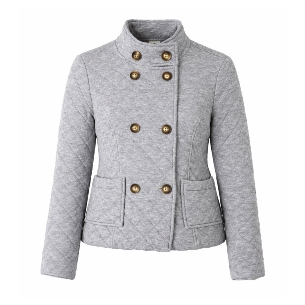 Cabi gray quilted double breasted military style jacket